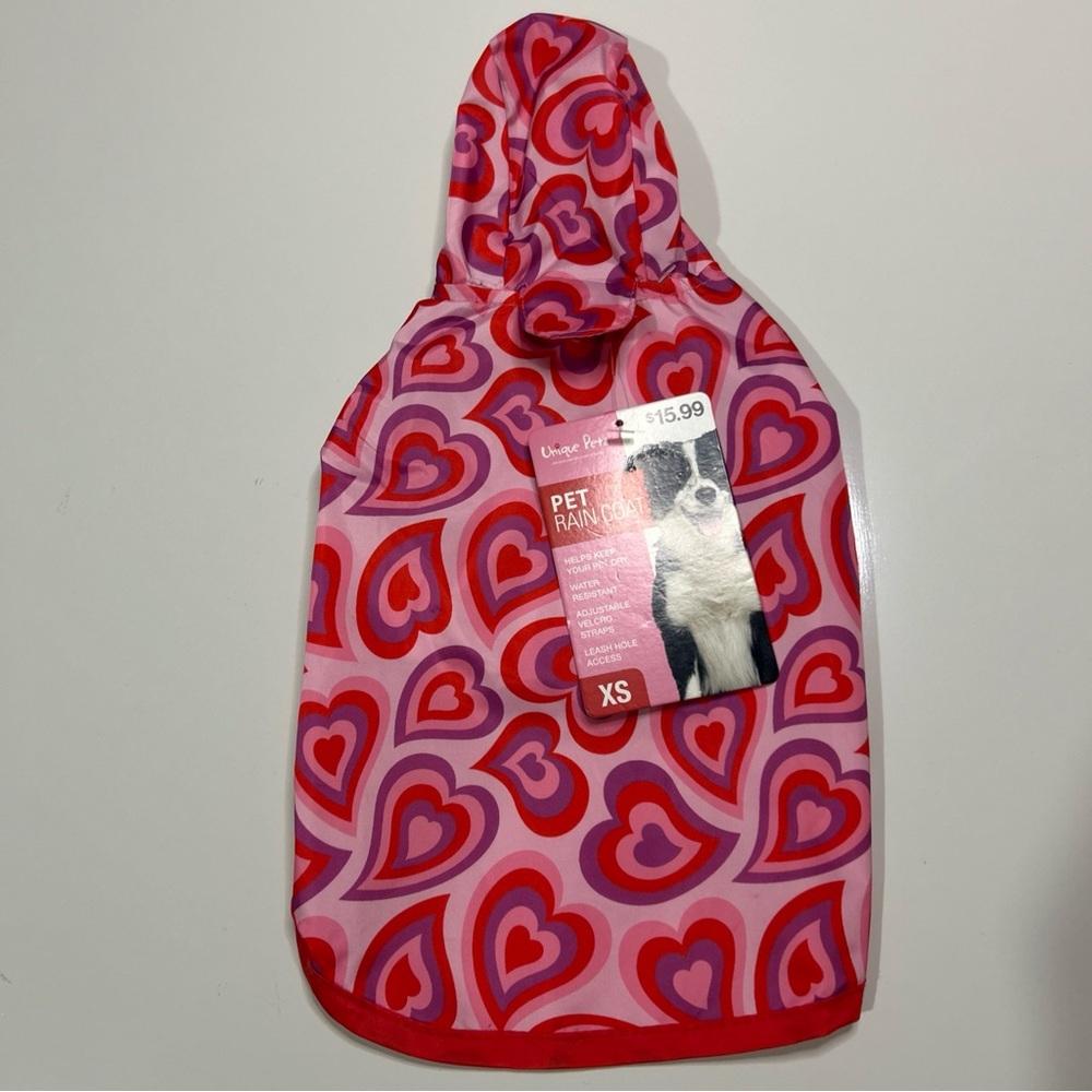 Pet Raincoat Pink & Red Hearts